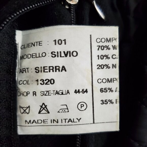 Mario Valente Mens Black Wool & Cashmere Coat Size 44 Fleur-de-lis Buttons Italy - Picture 4 of 14